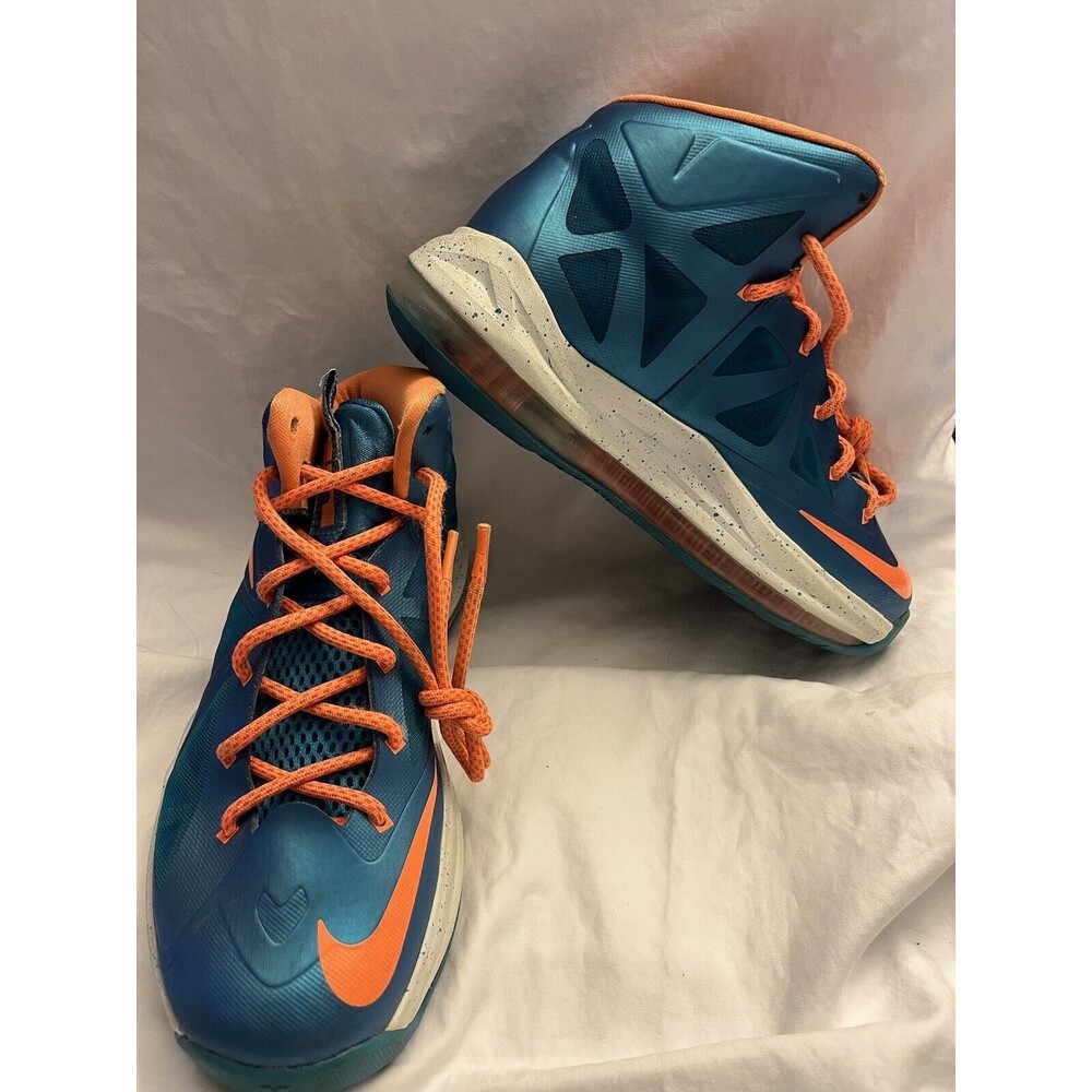 RARE NIKE LEBRON X GS Teal Total Orange Basketball Shoes Kids 6Y, ‎  7.5 Women's